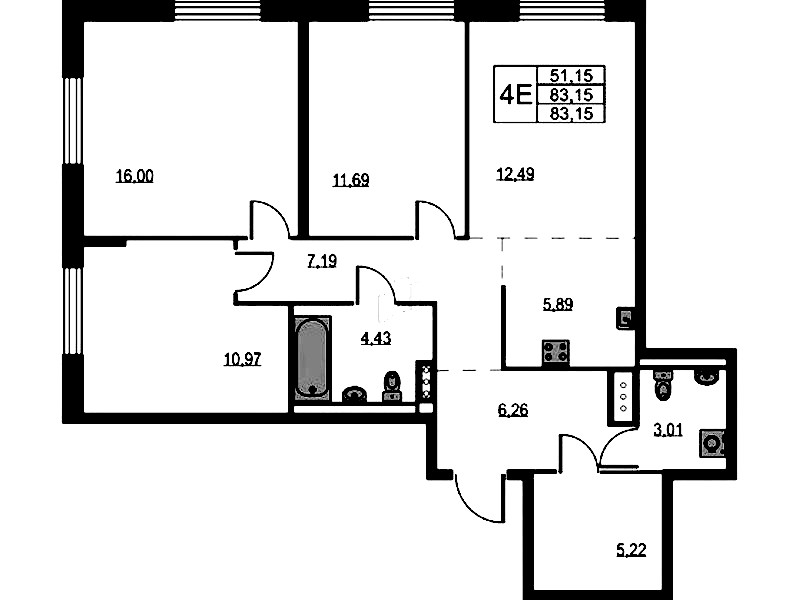 3-комнатная квартира 83.15 м², 2/11 эт., ЖК «Квартал Лаголово»